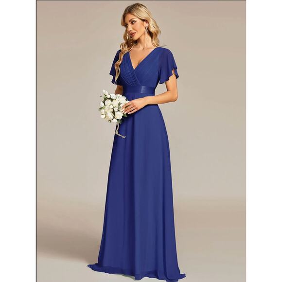 Long Chiffon Empire Waist Dress by EVER PRETTY with Short Flutter Sleeves size 8 - Picture 1 of 12